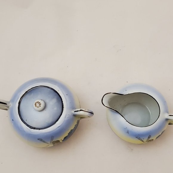 Antique Cream and Sugar Set with Dutch Windmill Scene - Picture 4 of 8